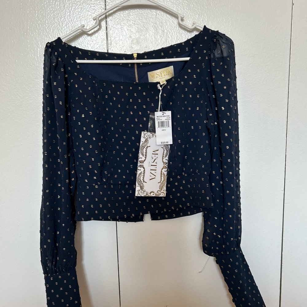 Navy Blue Long Sleeve Crop Top by Mestiza